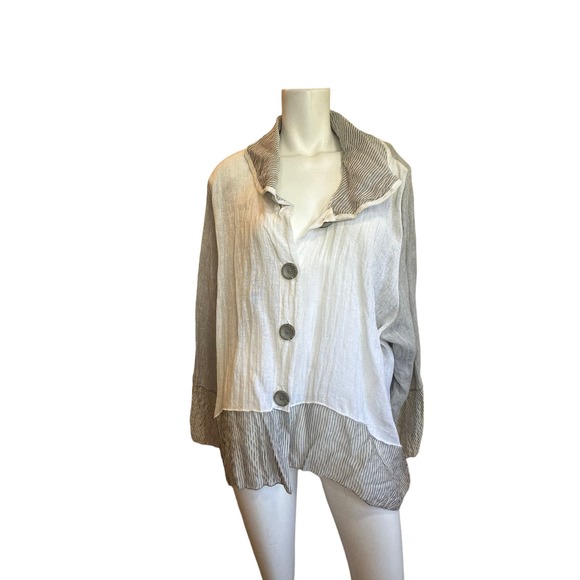 Martine Sam Creation Gray White Linen Blend Lagenlook Jacket One Size NWT $255 - Picture 1 of 7